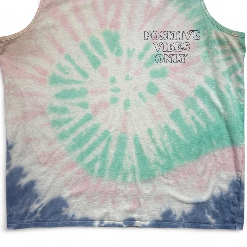 Original Use Green & Blue Tie-Dye Positive Vibes Only Muscle Tank Top — LARGE - Picture 3 of 5